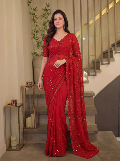 Sequin Pearl Embroidered Saree