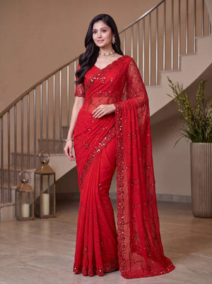 Sequin Pearl Handwork Embroidered Saree
