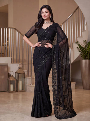 Sequin Pearl Handwork Embroidered Saree