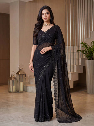 Shimmer silk Sequin Pearl Handwork Saree