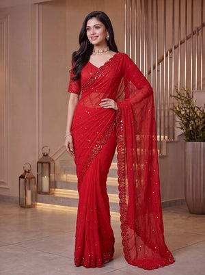Shimmer silk Sequin Pearl Handwork Saree