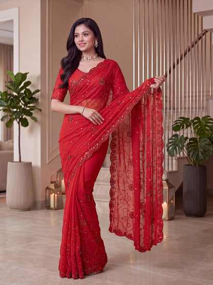 Shimmer silk Pearl Handwork Saree