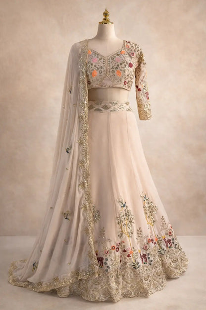 Blush Pink Floral Embroidered Faux Georgette Lehenga Set with 4 Meter Flare