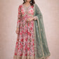 Printed Russian Silk Anarkali Gown with Embroidered Dupatta for Festive and Party Wear