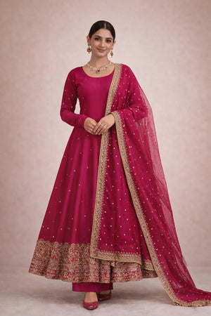 Designer Rayon Anarkali Suit with Embroidered Dupatta for Festive and Party Wear