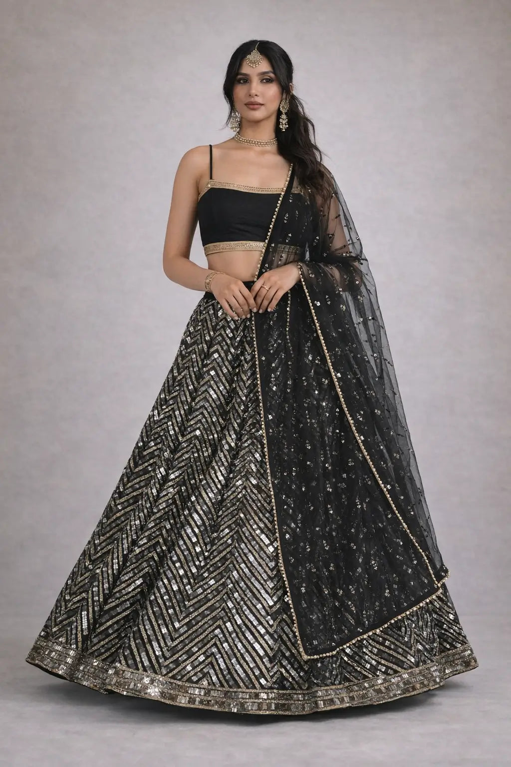 Sequins Embroidered Georgette Lehenga Choli with Net Dupatta for Festive and Party Wear