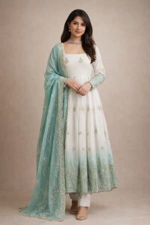 Ivory Grace Star Georgette Anarkali Suit Set for Festive and Formal Wear