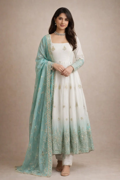 Ivory Grace Star Georgette Anarkali Suit Set for Festive and Formal Wear
