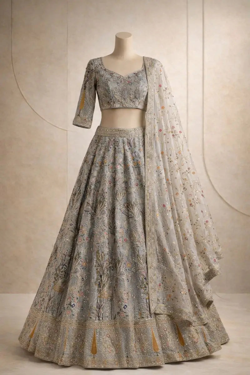 Premium Kasturi Silk Handcrafted Embroidered Lehenga Set