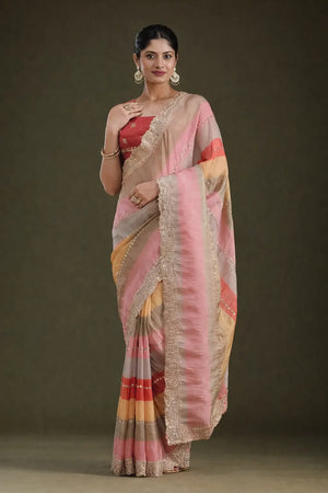 Goldy Silk Printed Saree with Zari & Sequins Embroidery