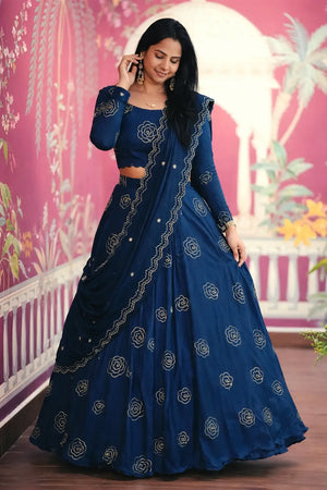 Embroidered Chinon Lehenga Choli Set with Dupatta