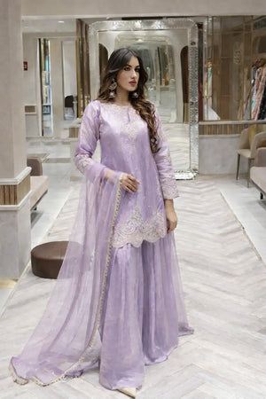 Fandy Silk Embroidered Sequin Diamond Handwork Kurti Palazzo Set with Net Moti Dupatta | Party Festive Wear