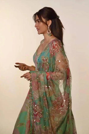 Organza Silk Printed Anarkali Suit with Dupatta and Bag