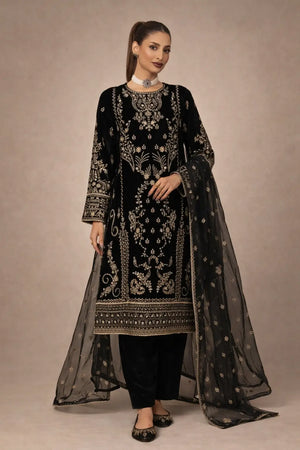 Embroidered Korean Satin Silk Kurta Pant Set with Organza Dupatta for Festive Wear