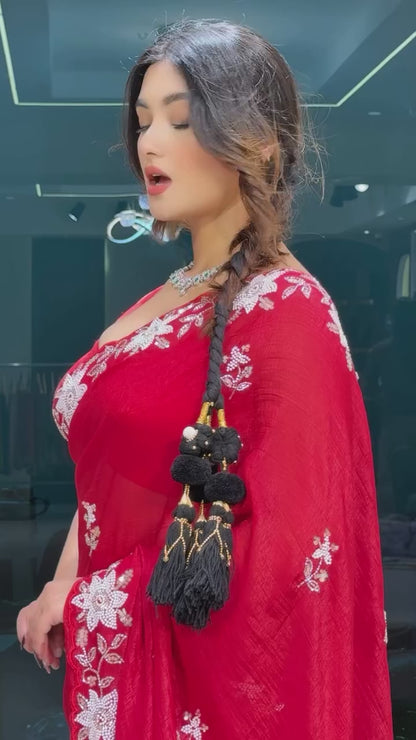 Premium Crunchy Crush Cutdana Moti Sequins Work Saree