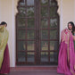 Designer Gold-Crush Embroidered Gown with Sequins & Multi-Work | Party Wear Gown with Dupatta – Green & Pink