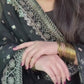 Fox Georgette Embroidered Kurta Set with Dupatta & Palazzo – Potli Button Detailing
