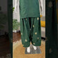 Bottle Green Heavy Natural Crepe Suit Set with Thread Sequence and Pearl Work Farshi Palazzo