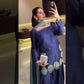 Navy Blue Natural Crepe Farshi Salwar Set with Thread Sequence Work and Chinon Silk Dupatta
