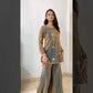 Steel Blue Premium Fandy Sharara Set with Zari Sequence Embroidery and Dupatta