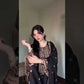 Black and Red Fendy Silk Sharara Suit Set for Festive and Occasion Wear