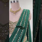 Emerald Green Ready-to-Wear Mirror Work Saree with Unstitched Blouse