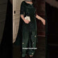 Bottle Green Heavy Natural Crepe Suit Set with Thread Sequence and Pearl Work Farshi Palazzo