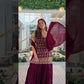 Wine & Green Backless Georgette Gharara Set with Embroidery