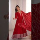 Maroon Vichitra Silk Full Flare Anarkali Gown Set for Festive and Wedding Wear