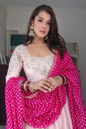 Natural Crepe Silk Embroidered Gown Set for Festive and Party Wear