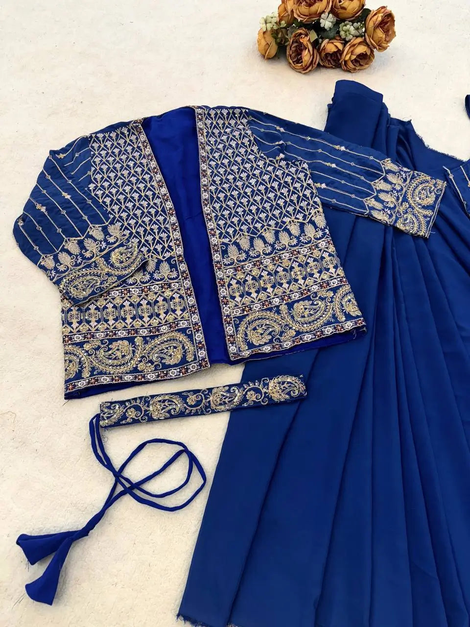 ready to wear saree with Koti in Crepe Silk fabric