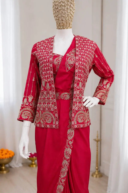 ready to wear saree with Koti in Crepe Silk fabric