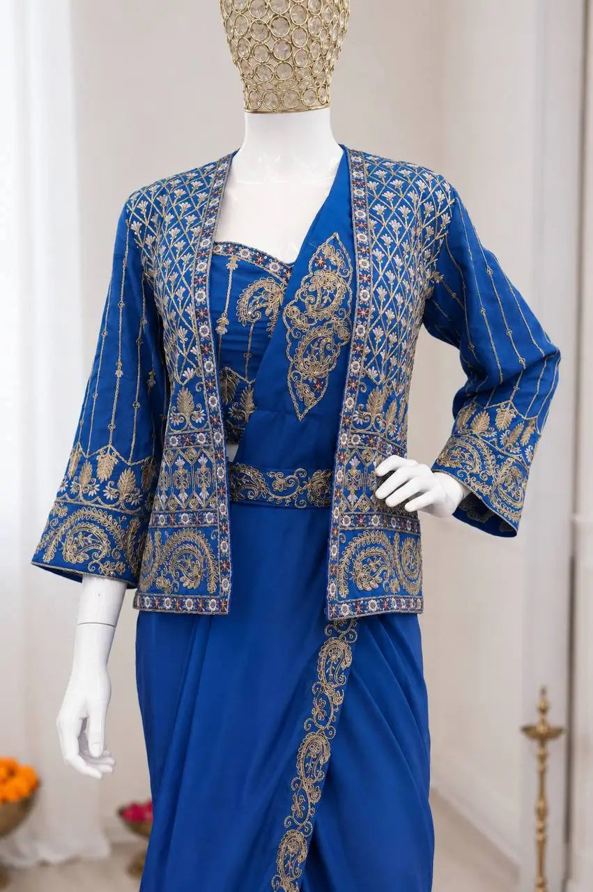 ready to wear saree with Koti in Crepe Silk fabric