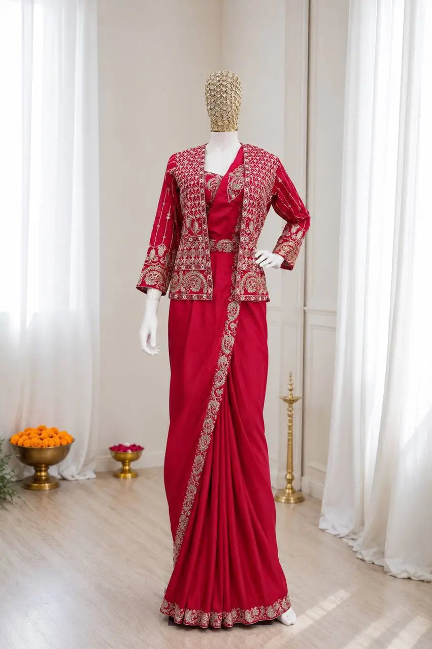 ready to wear saree with Koti in Crepe Silk fabric