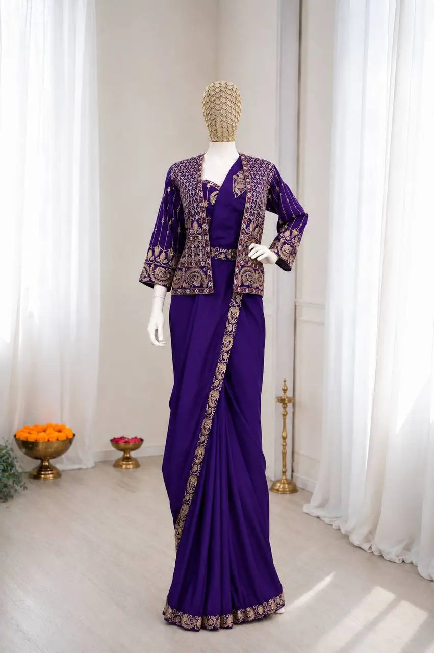 ready to wear saree with Koti in Crepe Silk fabric