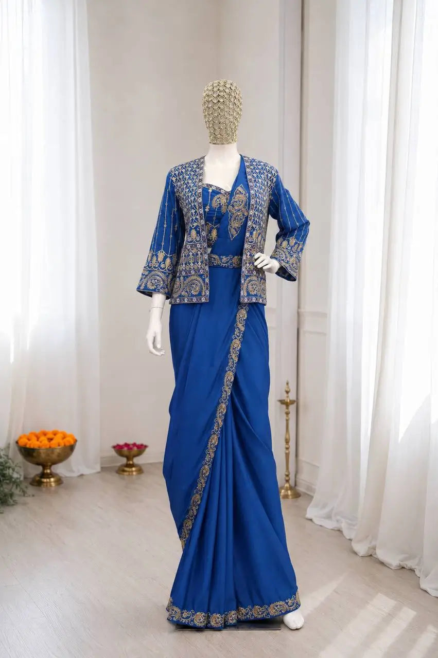 ready to wear saree with Koti in Crepe Silk fabric