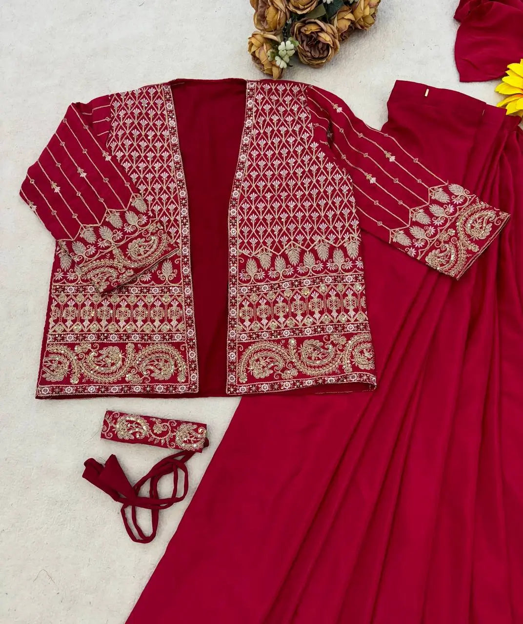 ready to wear saree with Koti in Crepe Silk fabric