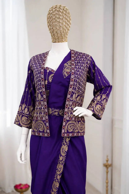 ready to wear saree with Koti in Crepe Silk fabric