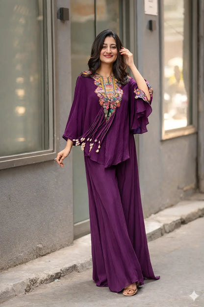 Chinon Embroidered Cape Style Palazzo Set for Festive and Party Wear