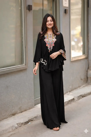Chinon Embroidered Cape Style Palazzo Set for Festive and Party Wear