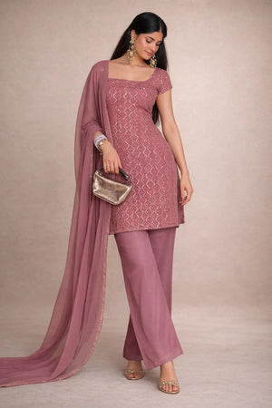 Embroidered Fox Georgette Palazzo Suit Set