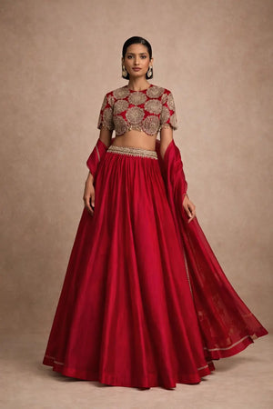 Roman Silk Embroidered Lehenga Set for Wedding and Festive Wear