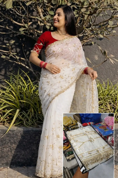 Handworked Gota Patti Georgette Saree with Sequence Lace Border