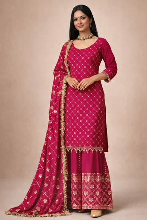 Elegant Chinnon Silk Sharara Suit for Festive and Wedding Wear