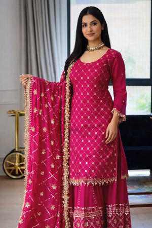 Elegant Chinnon Silk Sharara Suit for Festive and Wedding Wear